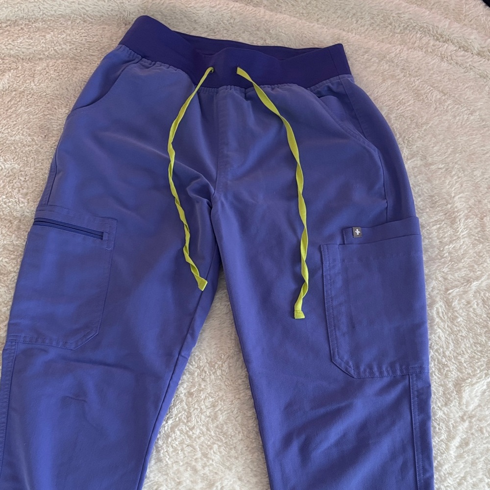 Figs Women's Purple Scrub Joggers with Lime Drawstring